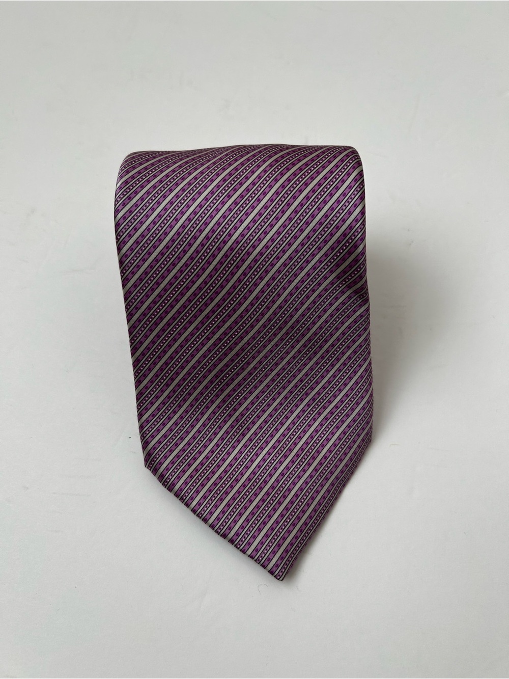 Stefano Ricci 100% Silk Tie Purple White Stripe Made in Italy